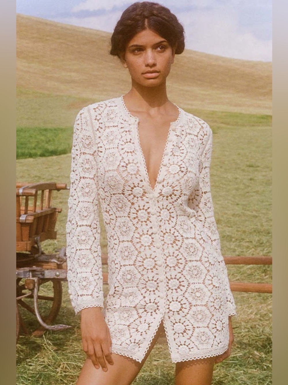 Spell Helena Crochet Mini Dress in Cream